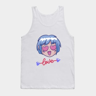 Anime character hearts as  eyes and a cupid love arrow  for valentine's day Tank Top